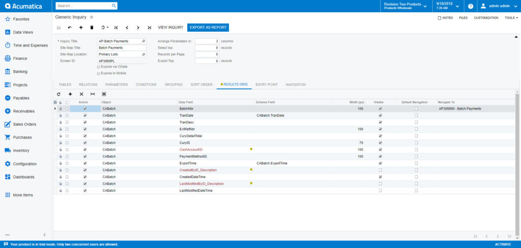Acumatica 2018 R2 Export GI As Report