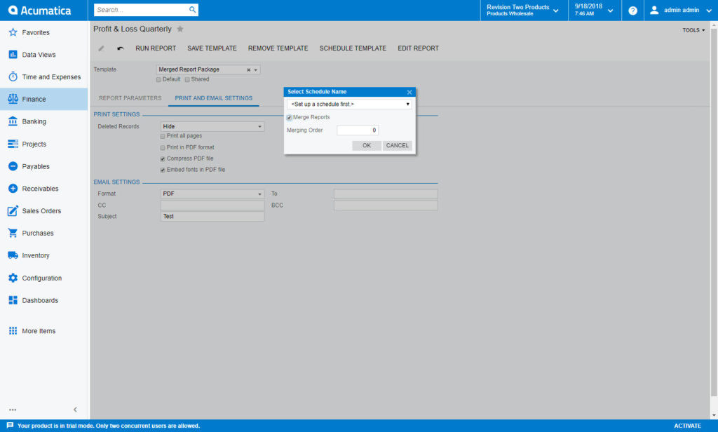 Acumatica 2018 R2 Merge Financial Reports