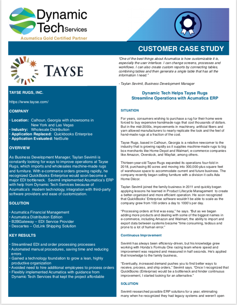 Tayse Rugs Case Study
